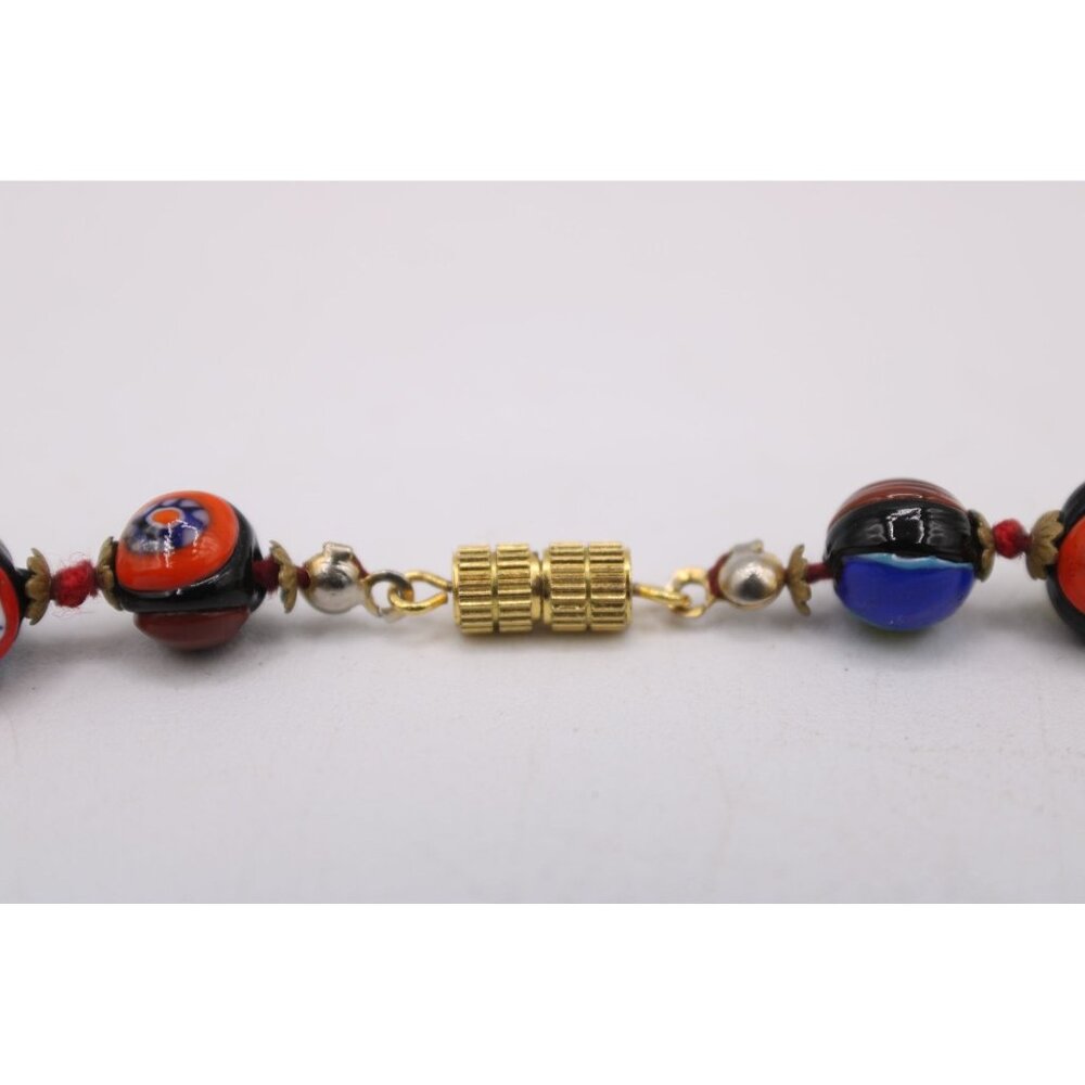 Venetian Millefiori Italian Glass Murano Bead Necklace Screw Clasp 22" Vintage - Picture 4 of 9